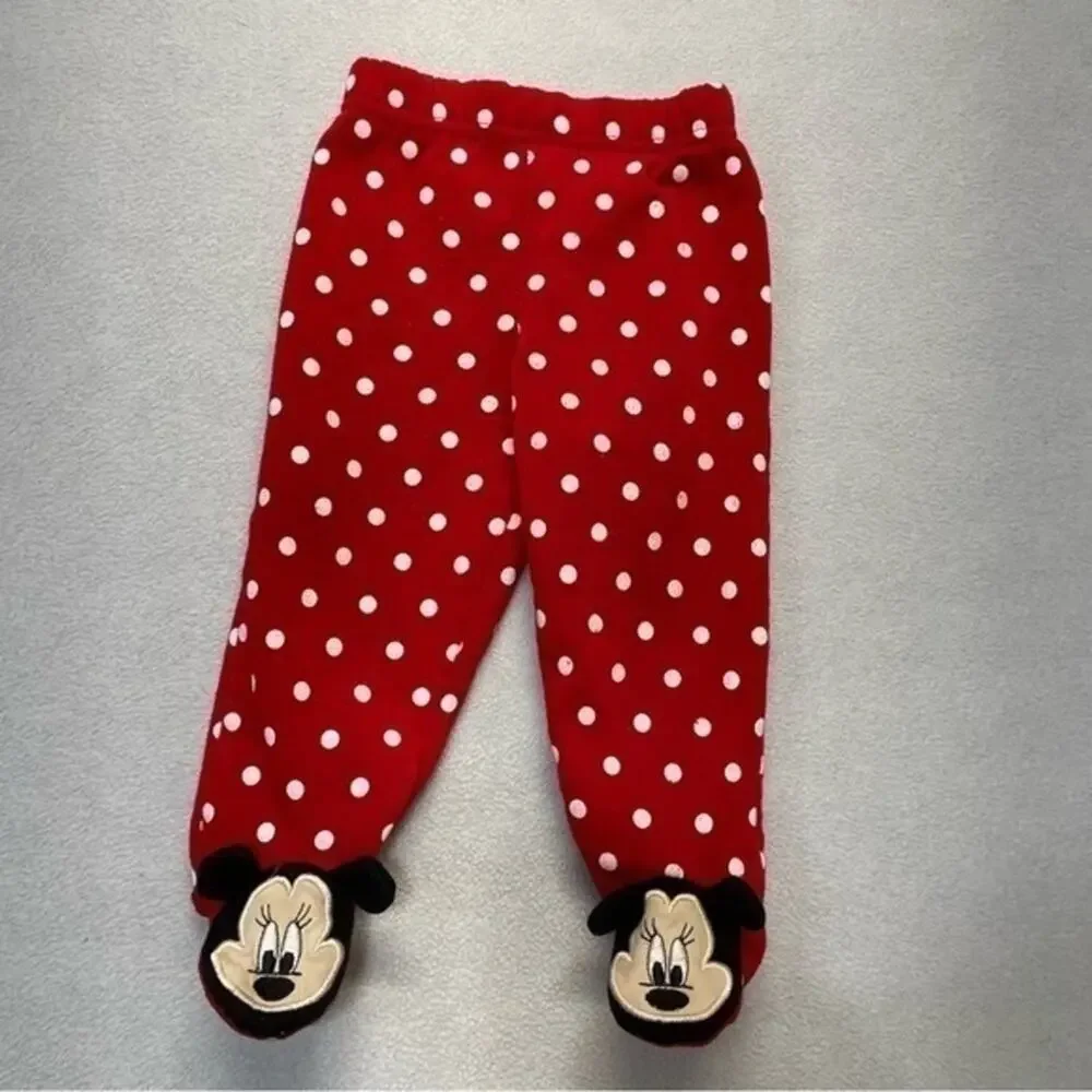 Disney Minnie Mouse Red Polka Dot Footies Pants Size 6-9 Months